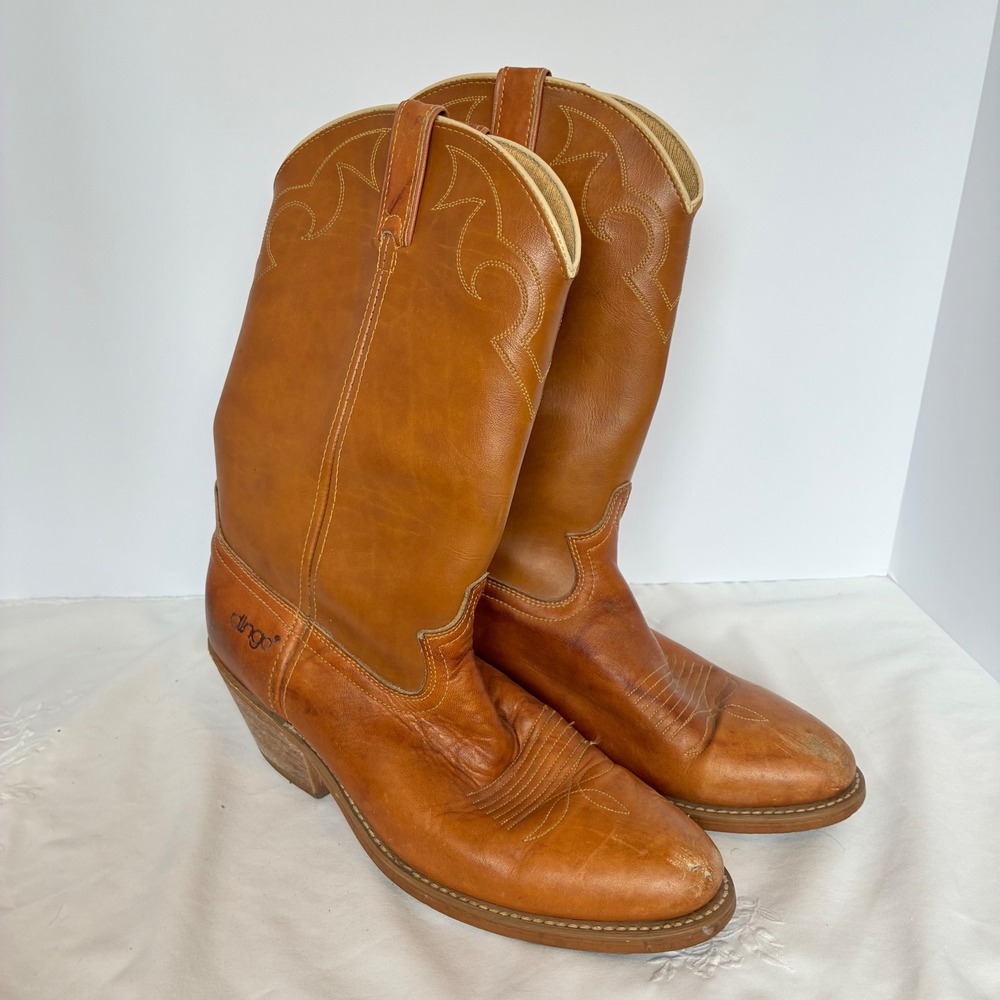 Vtg Dingo Cowboy Boots 10D Leather Western Pointed Toe Stitched Festival Rugged